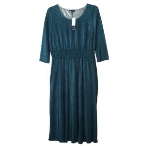 NWT Lane Bryant Midi Dress 3/4 Sleeve Metallic Teal Blue Green Size 14/16